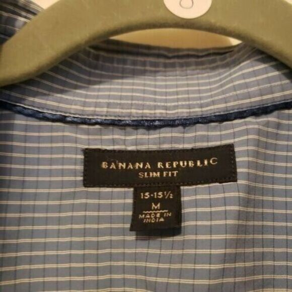 Banana Republic Mens Sz M Blue Check Long Sleeve Dress Shirt - Picture 6 of 8